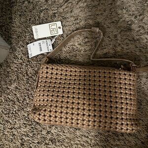 Urban Expressions Tan Crossbody Bag with Woven Texture and Thin Strap